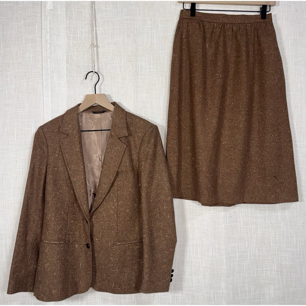 VTG Oscar De Le Renta Wool Tweed Skirt Blazer Suit Women's 4 6 Ginger Academia